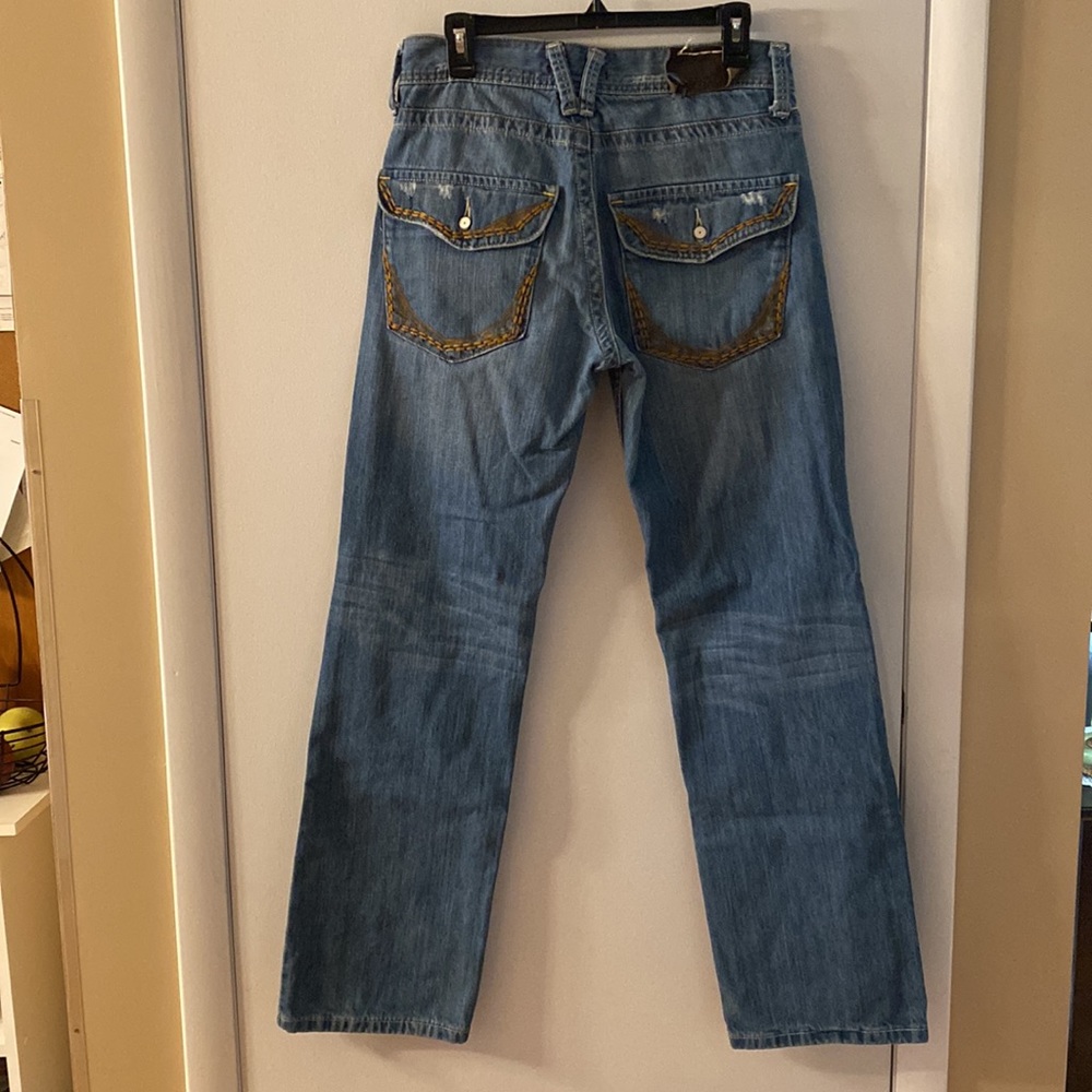 VIGOSS Mens Jeans Distressed Denim Straight Leg 32